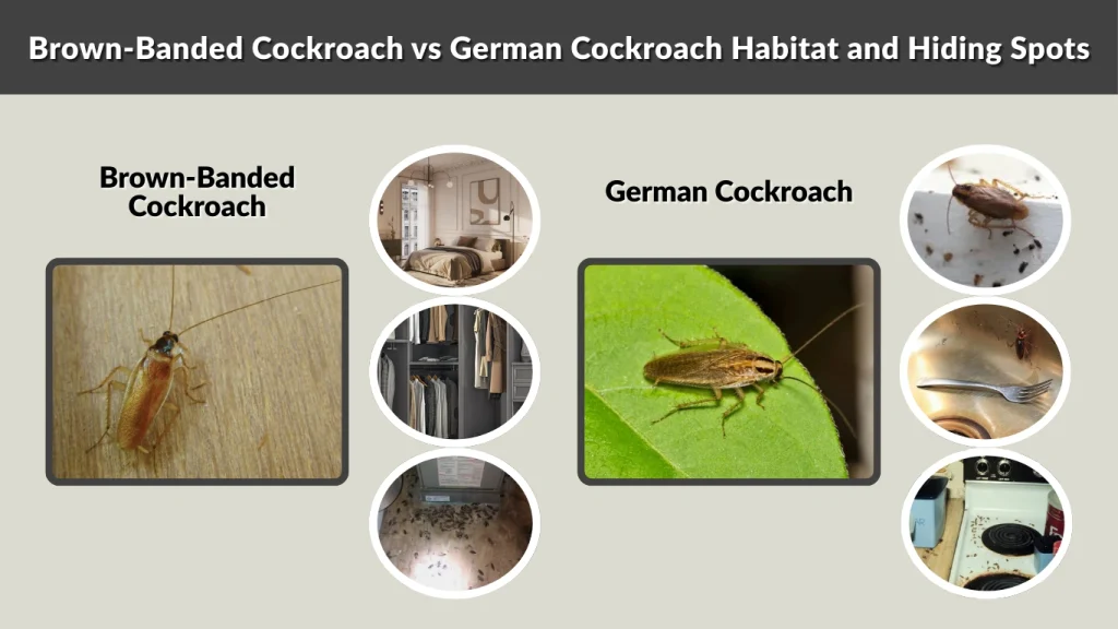 Brown-Banded Cockroach vs German Cockroach Habitat and Hiding Spots